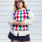 80s Rainbow & Cream Argyle Sweater (L)