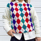 80s Rainbow & Cream Argyle Sweater (L)