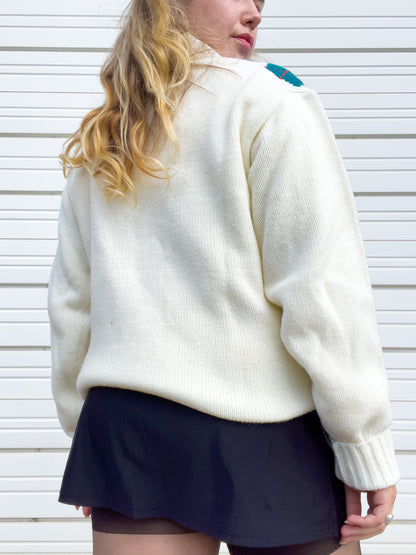 80s Rainbow & Cream Argyle Sweater (L)