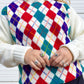 80s Rainbow & Cream Argyle Sweater (L)
