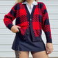 90s Red & Black Houndstooth Knit Cardigan (L)