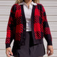 90s Red & Black Houndstooth Knit Cardigan (L)