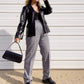 90s Faux Leather Blazer w/ Contrast Stitching (M)