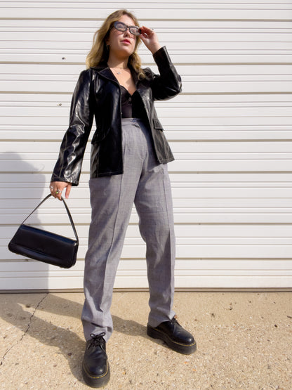 90s Faux Leather Blazer w/ Contrast Stitching (M)