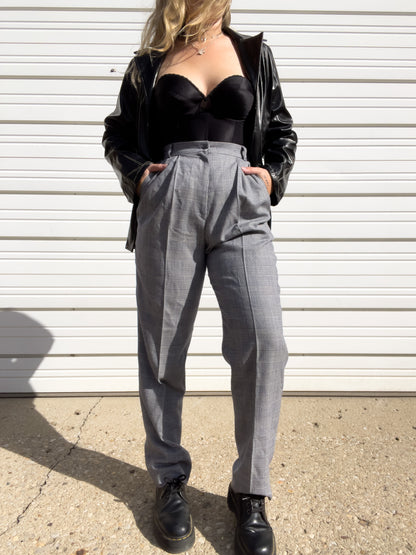 90s Plaid Wool High Waisted Trousers (W28")