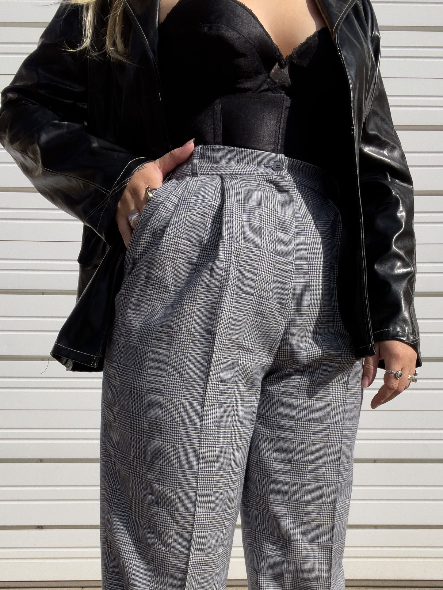 90s Plaid Wool High Waisted Trousers (W28")