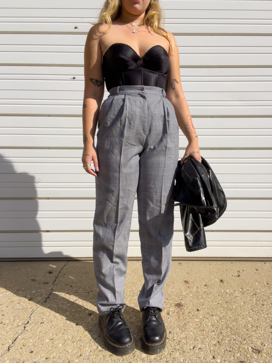 90s Plaid Wool High Waisted Trousers (W28")