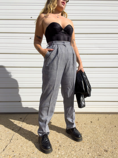 90s Plaid Wool High Waisted Trousers (W28")