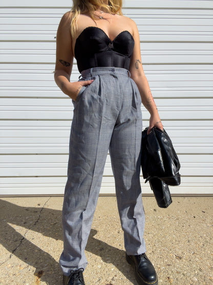 90s Plaid Wool High Waisted Trousers (W28")
