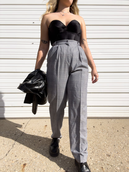 90s Plaid Wool High Waisted Trousers (W28")