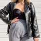 90s Faux Leather Blazer w/ Contrast Stitching (M)