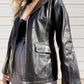 90s Faux Leather Blazer w/ Contrast Stitching (M)