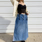 90s Denim Maxi Skirt w/ Pin-Tuck Detailing (W38")