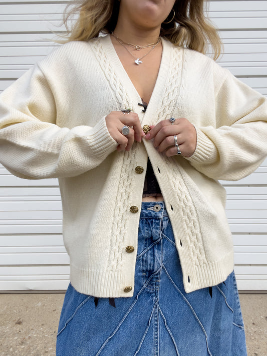 90s Cream Knit Cardigan (L/XL)