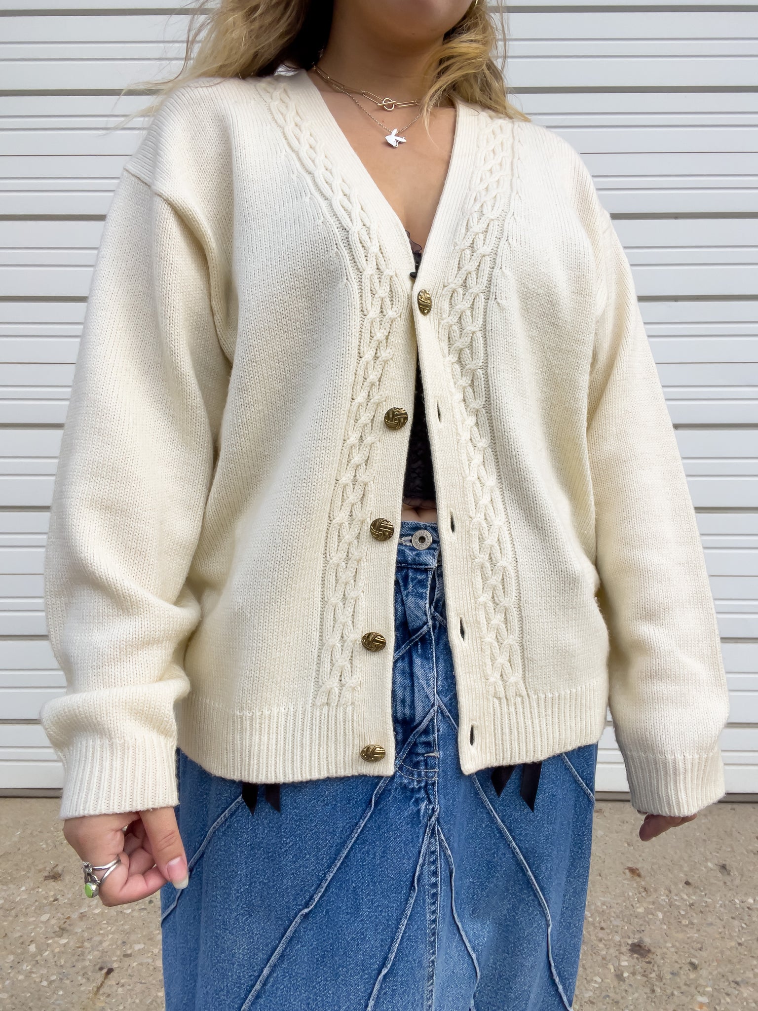 90s Cream Knit Cardigan (L/XL)