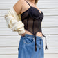 00s Black Bustier Corset Top w/ Garter Straps (M)