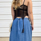 00s Black Bustier Corset Top w/ Garter Straps (M)