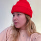 70s/80s Cherry Red Chunky Knit Beanie w/ Pom Pom
