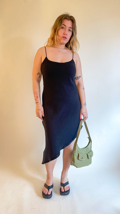 90s Asymmetric Hem Little Black Dress (M)