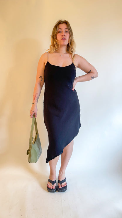 90s Asymmetric Hem Little Black Dress (M)