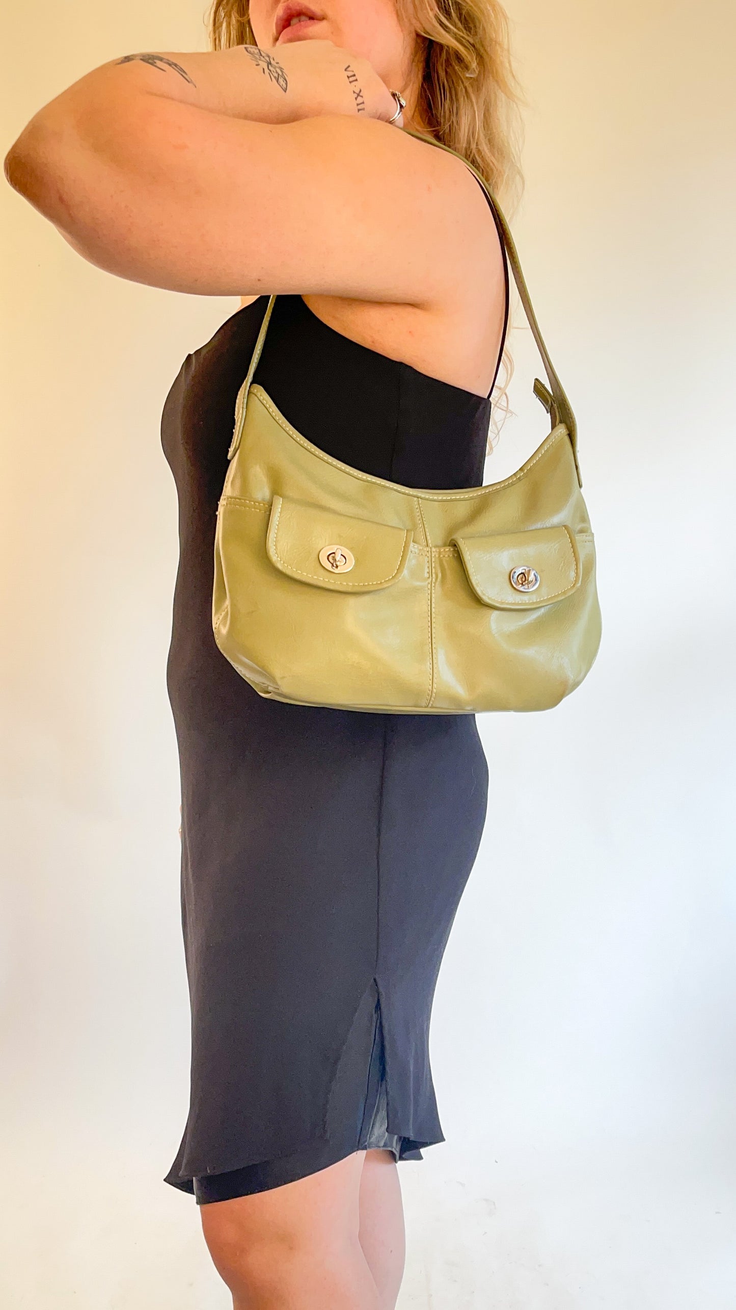 00s Sage Green Baguette Shoulder Bag