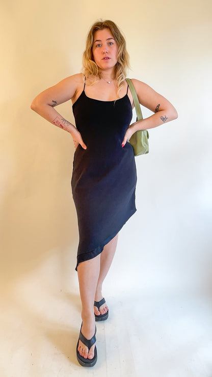 90s Asymmetric Hem Little Black Dress (M)
