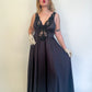 XL 70s Black Lace Slip Dress