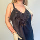 L 80s Black Lace Slip Dress