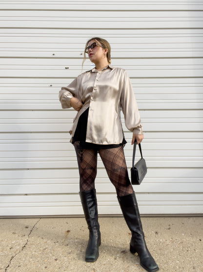 90s Champagne Silky Button Up (L/XL)
