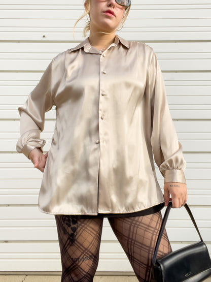 90s Champagne Silky Button Up (L/XL)