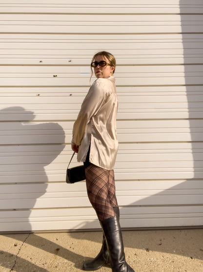 90s Champagne Silky Button Up (L/XL)