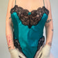 M 80s Emerald & Black Satin & Lace Teddy Bodysuit