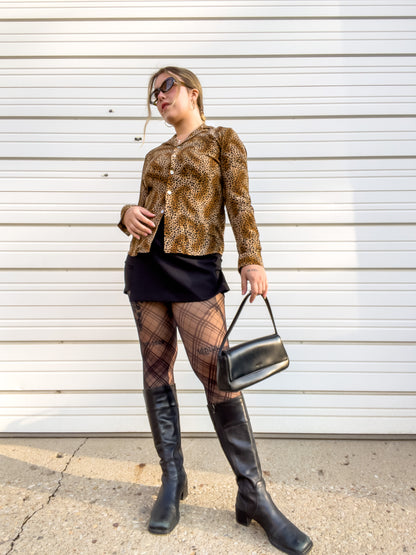 90s Silk Leopard Print Button Up (M)