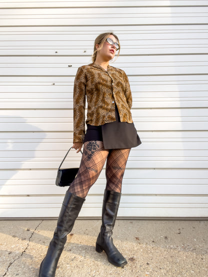 90s Silk Leopard Print Button Up (M)