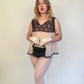 S 60s Blush & Black Lace 2pc Babydoll Set