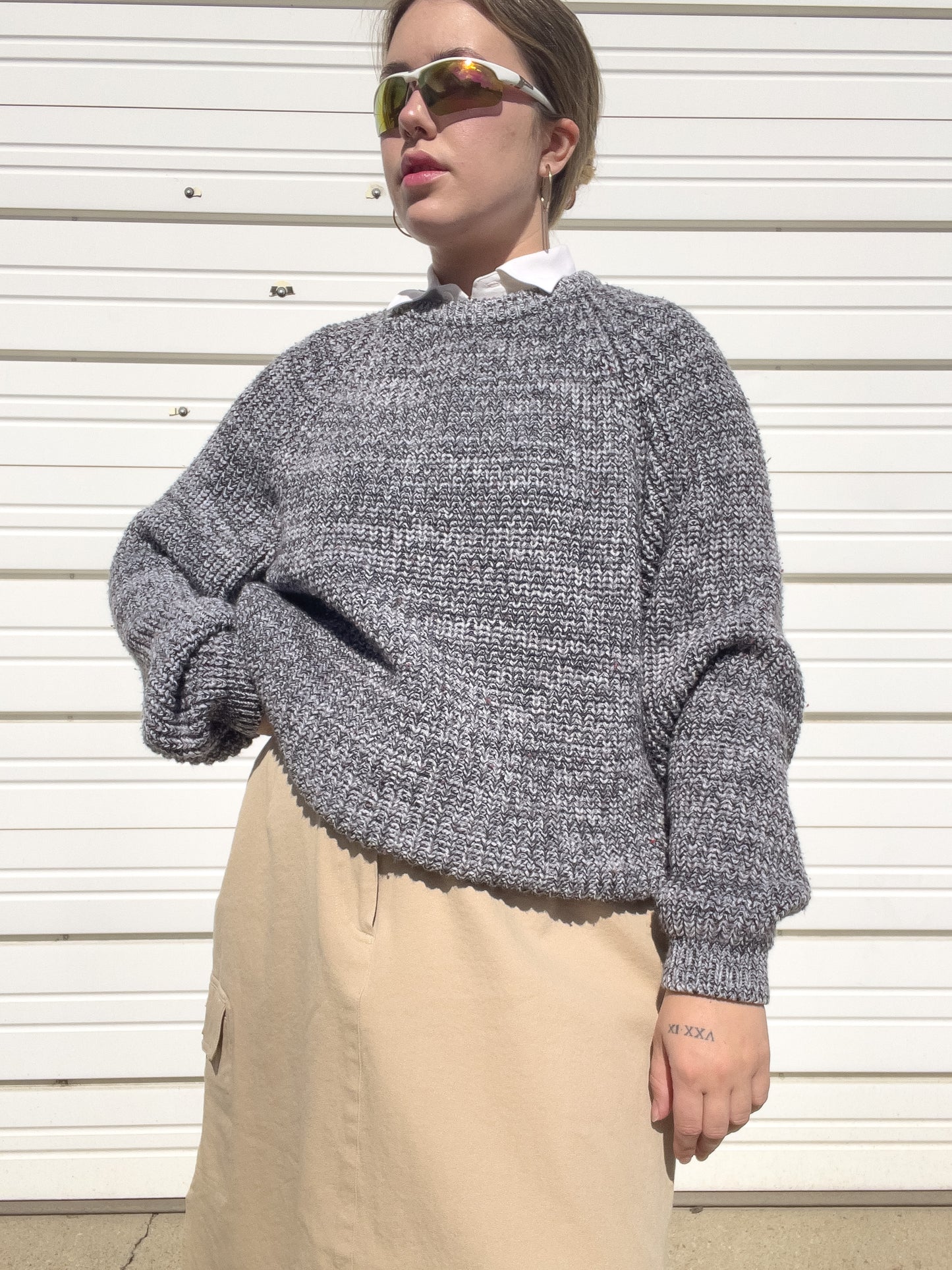 90s Gray Chunky Knit Sweater (XL)