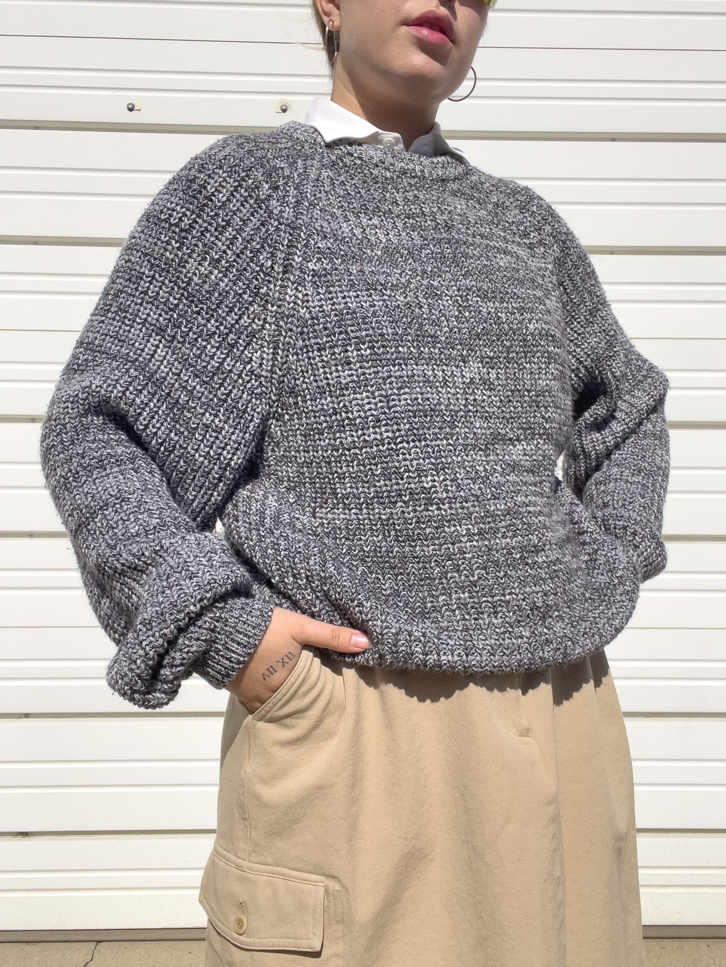 90s Gray Chunky Knit Sweater (XL)