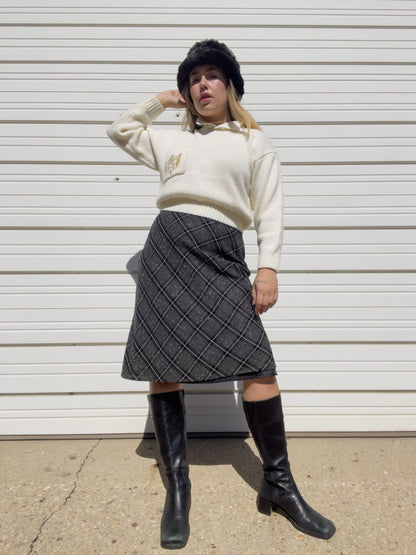 90s Black & White Plaid Midi Skirt (M/L)