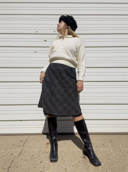 90s Black & White Plaid Midi Skirt (M/L)