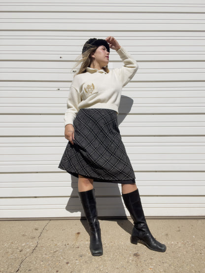 90s Black & White Plaid Midi Skirt (M/L)