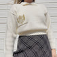 90s Cream Cropped Sweater w/ Button Up Collar (L)