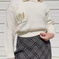 90s Cream Cropped Sweater w/ Button Up Collar (L)