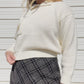 90s Cream Cropped Sweater w/ Button Up Collar (L)
