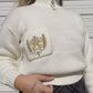 90s Cream Cropped Sweater w/ Button Up Collar (L)