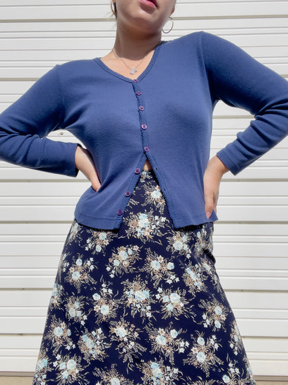 90s Navy Blue Button Up Long Sleeve Tee (M)