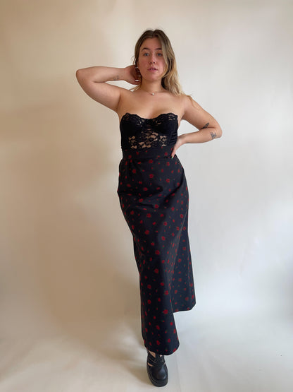 W26" 70s Maxi Skirt w/ Velveteen Roses