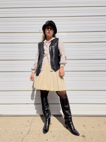 80s Black Genuine Leather Vest (L)