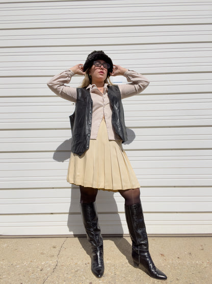 90s Cream Silk Pleated Tennis Skirt (W31")