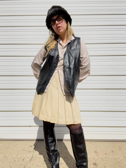 80s Black Genuine Leather Vest (L)