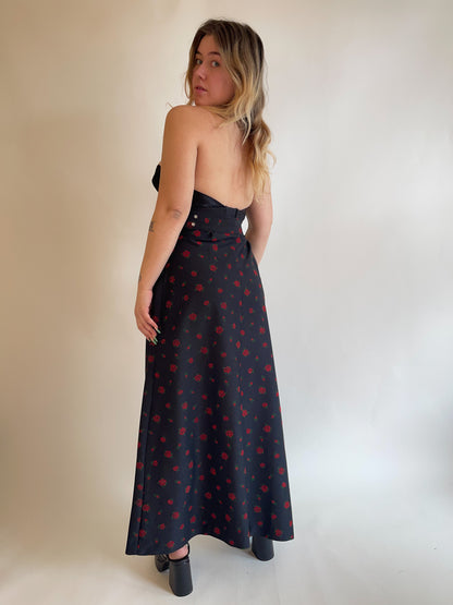 W26" 70s Maxi Skirt w/ Velveteen Roses